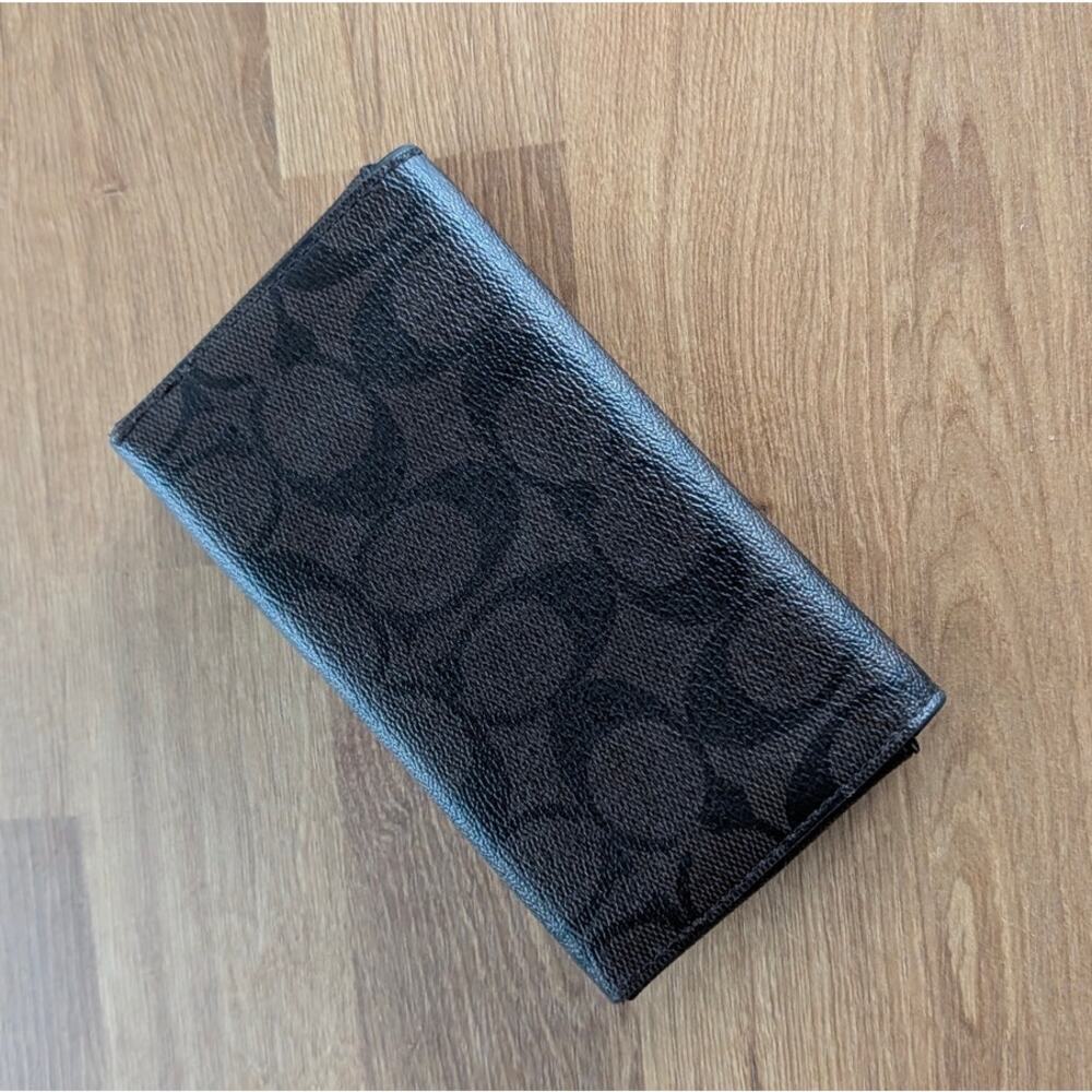 Coach Wallet Unisex Signature Black/Brown Leather Card Holder Tech Phone Wallet - Picture 2 of 8